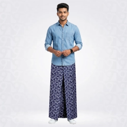 999-DNA-Rhino Navy Blue White Print Denim Lungie